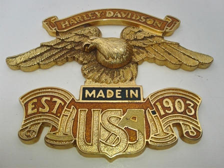 Vintage Harley Davidson Sissy Bar Brass Enamel Emblem USA Eagle