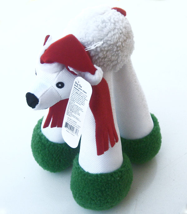 Dog Toy Doggie Long Legs Polar Bear in Santa Hat (Pet Holiday Products)