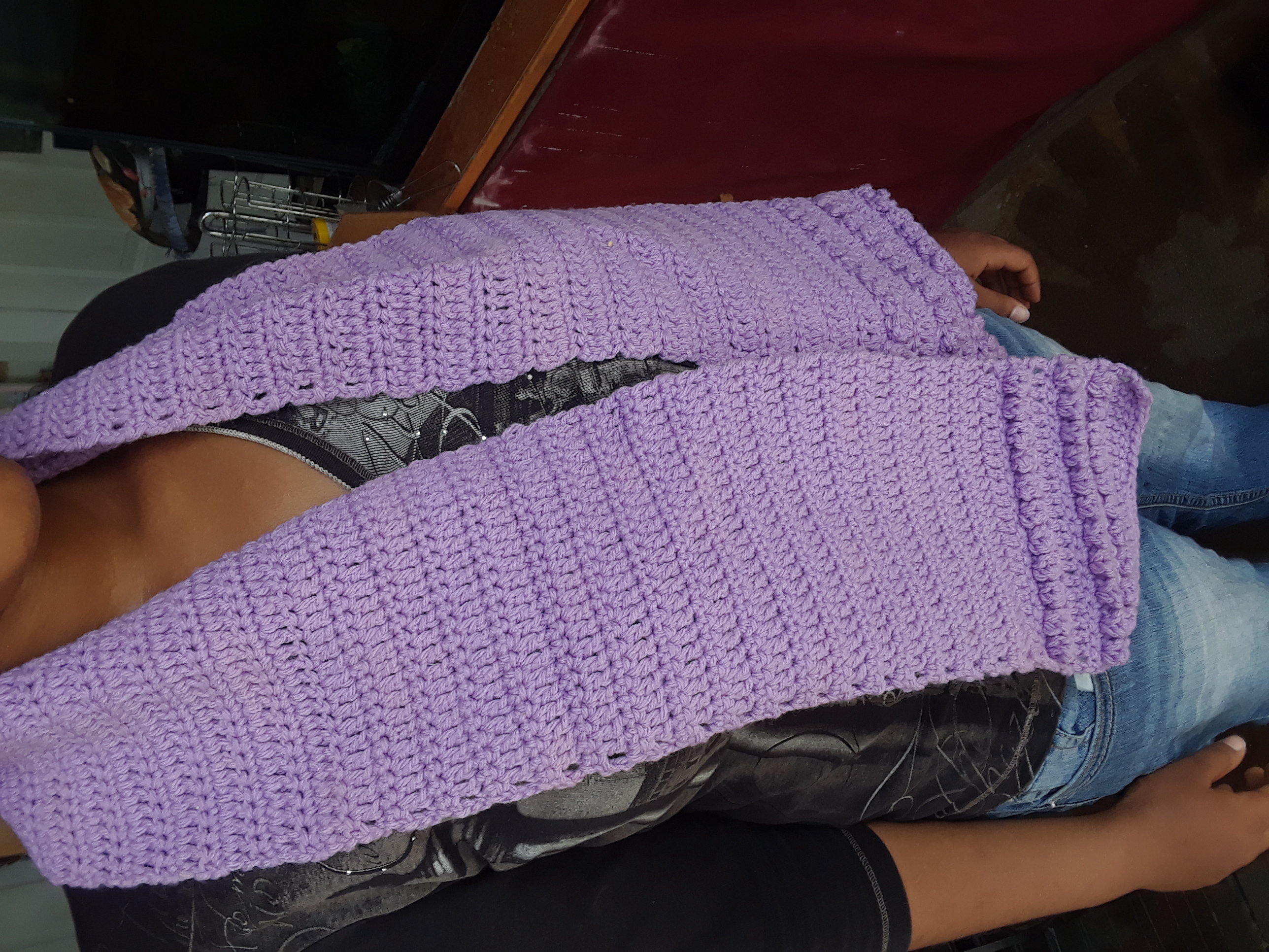 Handmade knitted scarf LILAC 58 inches long