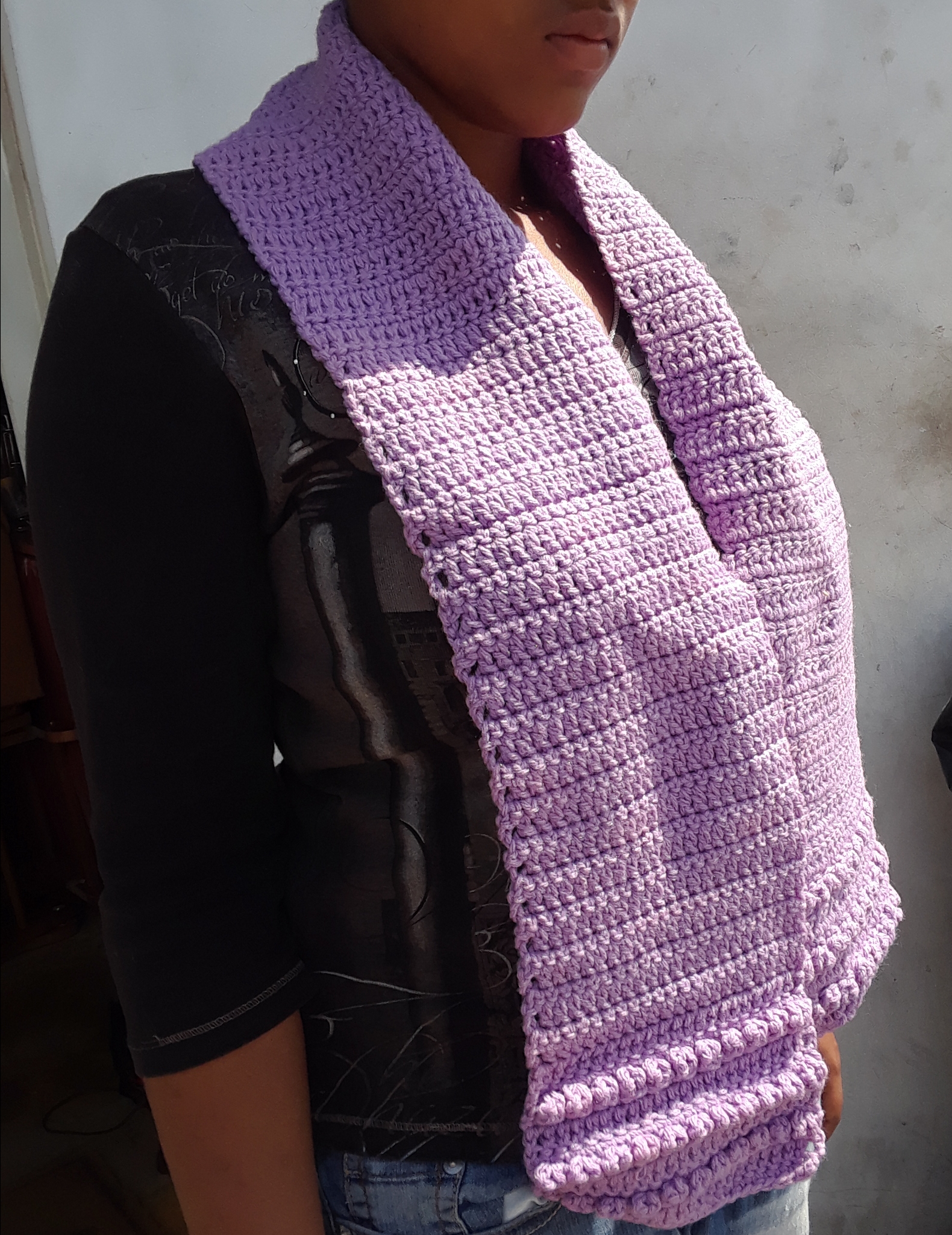 Handmade knitted scarf LILAC 58 inches long