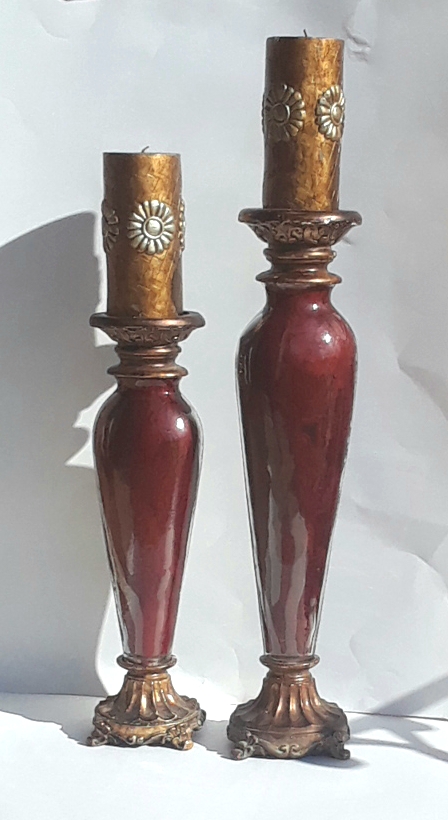 Ceramic Canddle Holders Pair Burgundy
