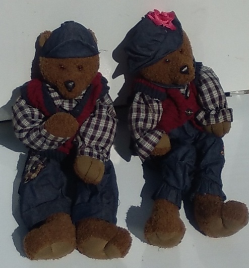 Pair Of Plush Stuffed Country Teddy Bears Boy and Girl