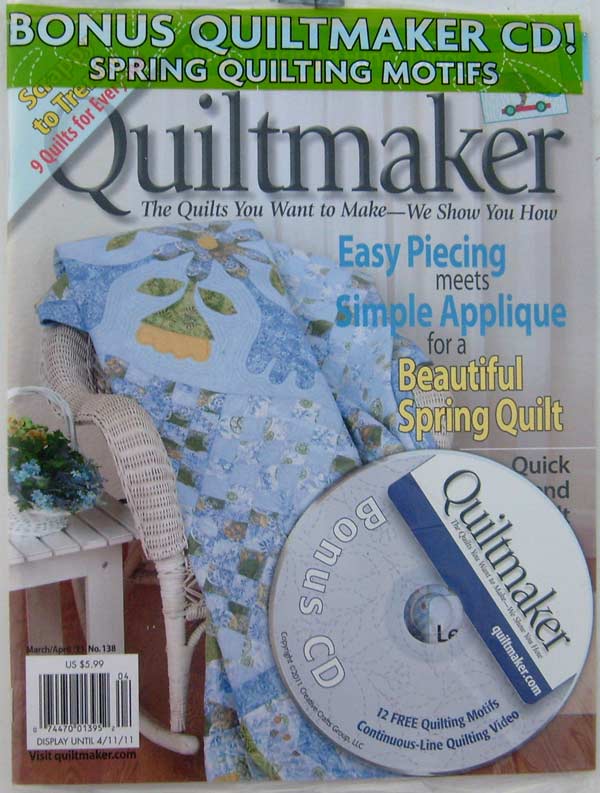 Quiltmaker Magazine March/April 2011 No. 138 with Bonus CD 12 Free Spring Quilting Motifs