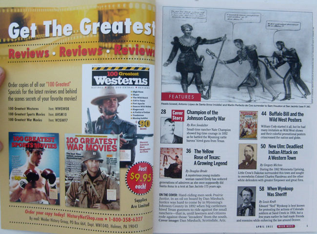 Wild West Magazine April 2011 Vol 23 No 6 Johnson County War. Battle of New Ulm. Yellow Rose of Texas. Sheriff Wynkoop