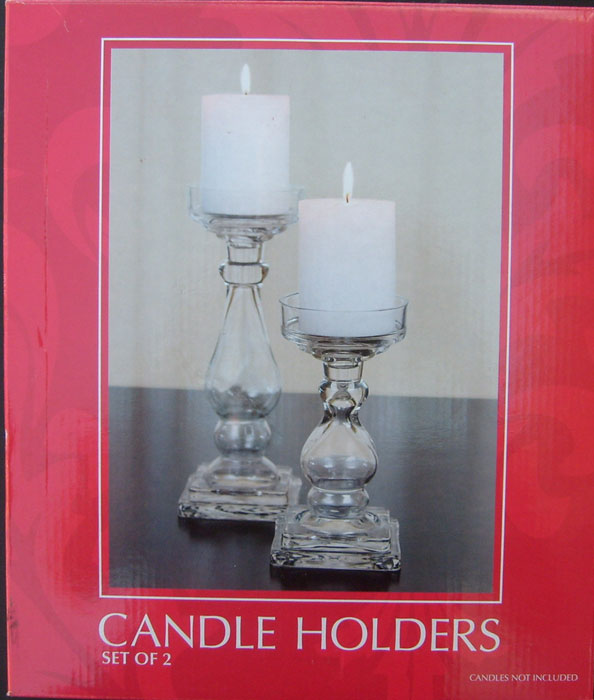 Two Candle Holders Set Clear Glass