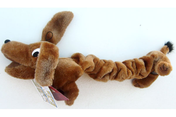 OUT OF STOCK $7 Plush Puppies Bungee Dog Toy Wilbur the Wiener Dog 18" L Squeak Strech Rattle Tug Chase Hug