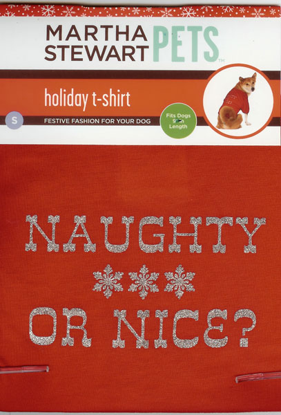 Martha Stewart Pets Holiday T-shirt Naughty or Nice shirt for Dogs 9" long